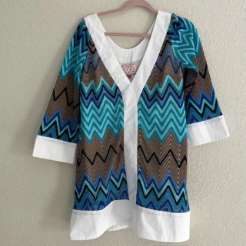 Buru X Golightly Deep V Neck Lined Chevron Mini Kaftan Size XS NEW $298 USA